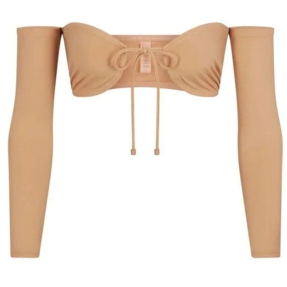 Skims Long Sleeve Bikini Top Ochre Size Medium